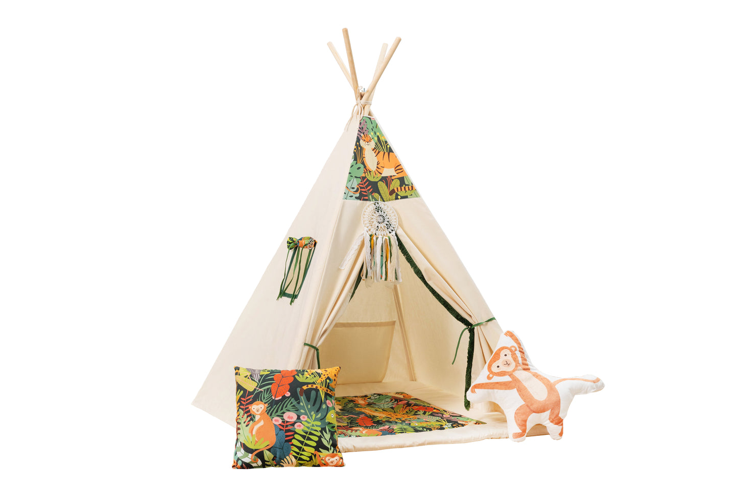 Cort teepee pentru copii, 110 cm x 110 cm - Jungla