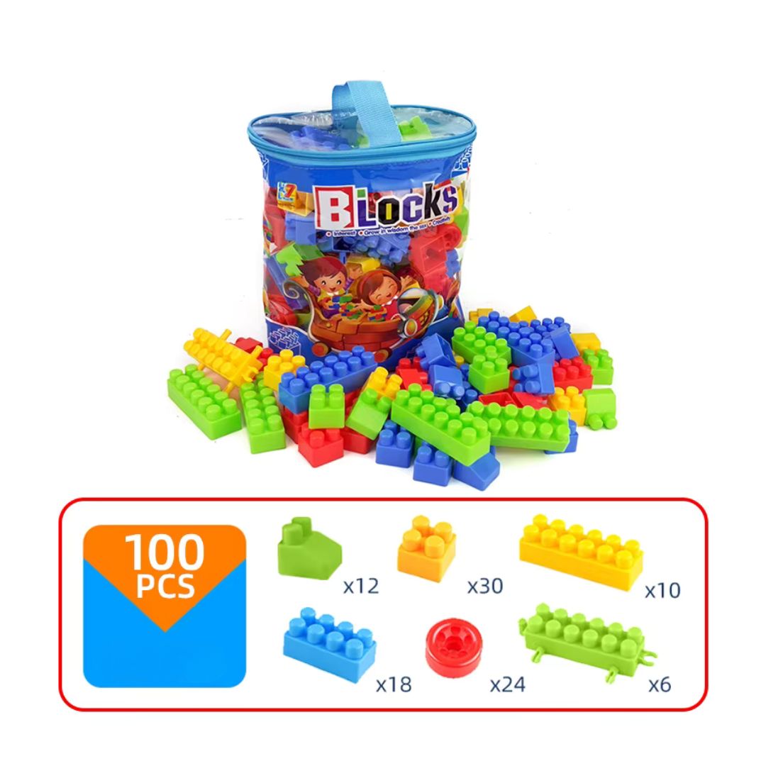 Set de construit - 100 de piese din plastic, 3 ani+