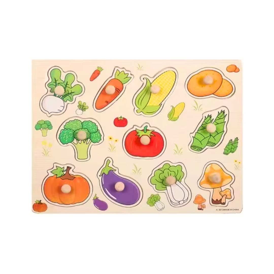Puzzle incastru din lemn cu 11 Legume, 2 ani+