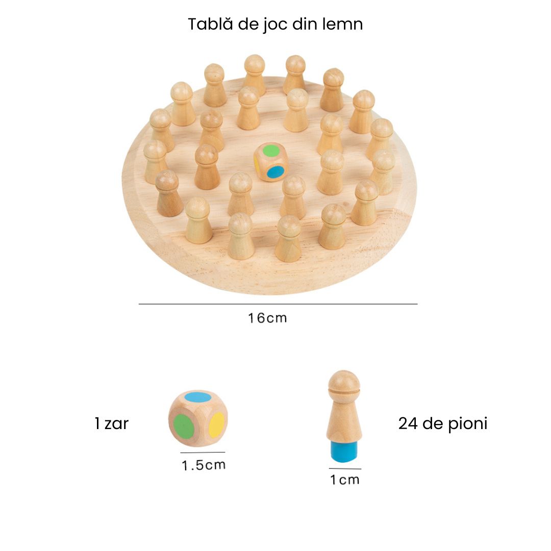 Joc de societate și memorie, din lemn - Memory Chess, 3 ani+