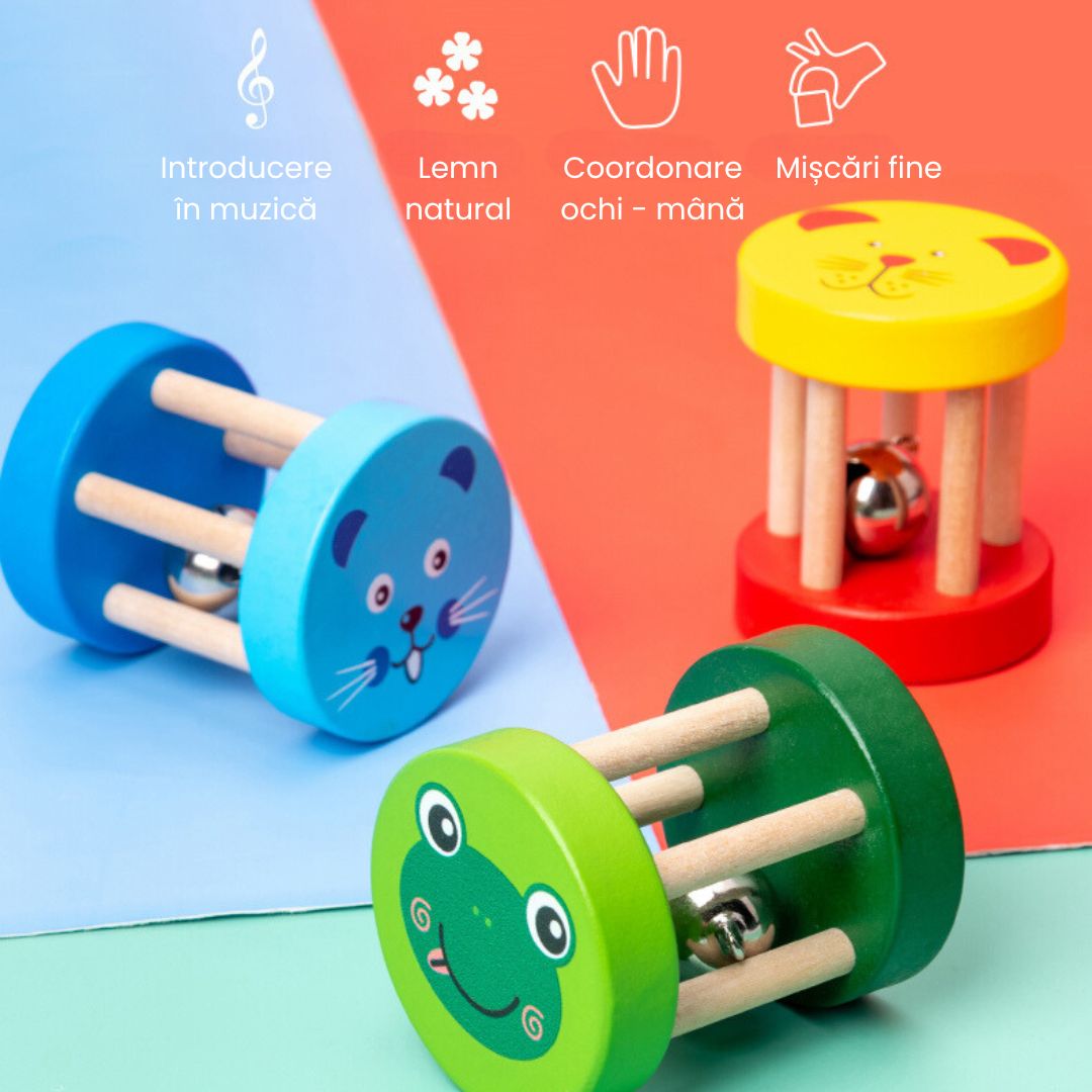 Zornăitoare din lemn, pentru bebeluși 6 luni+