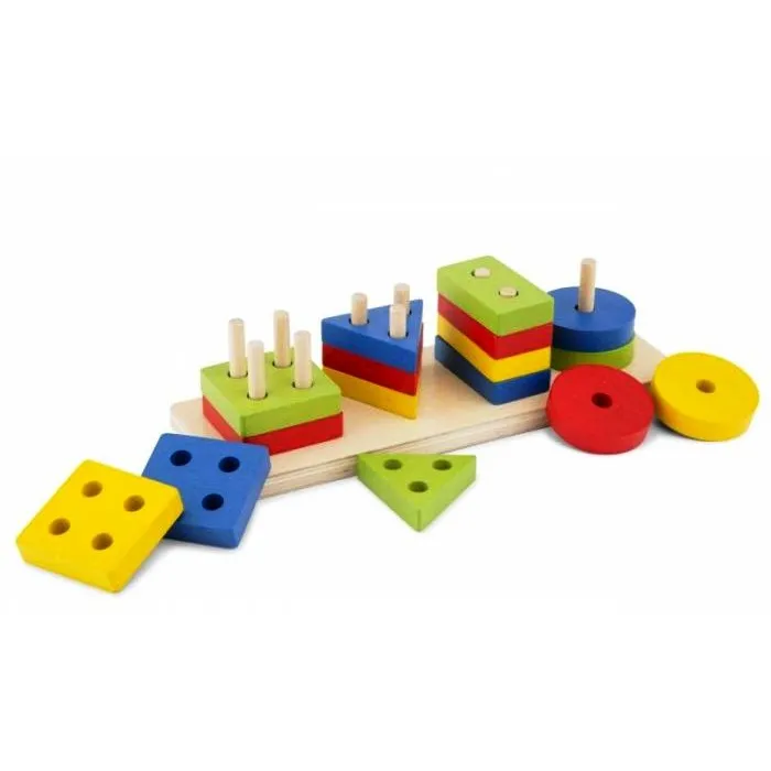 Sortator Geometric Montessori – 16 Forme din Lemn, 4 Culori