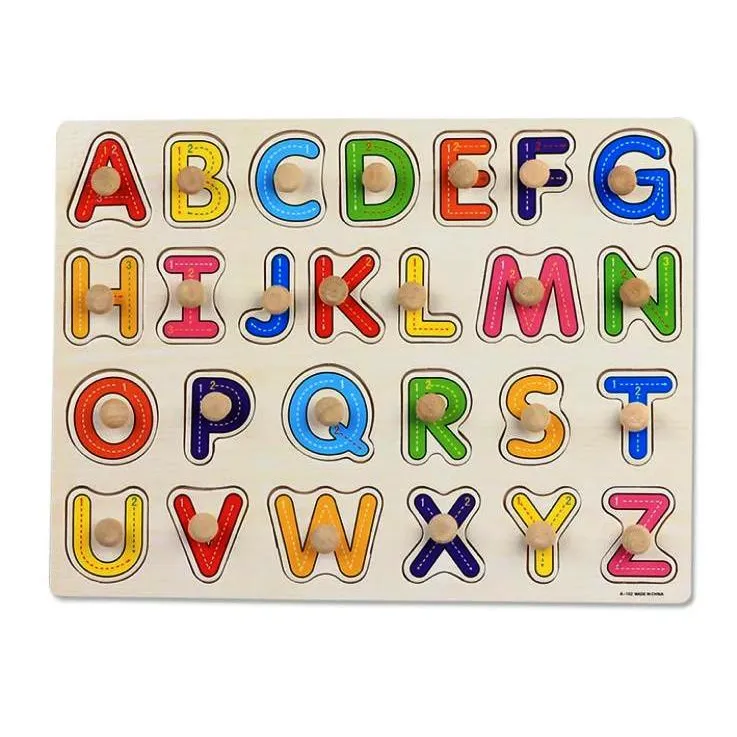 Puzzle Alfabet din Lemn – Litere Mari cu Mânere Montessori