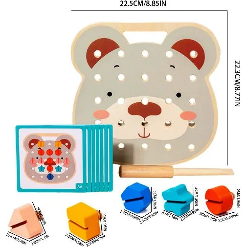 Joc Montessori Urs cu Șuruburi – Panou Educativ cu Forme și Cartonașe