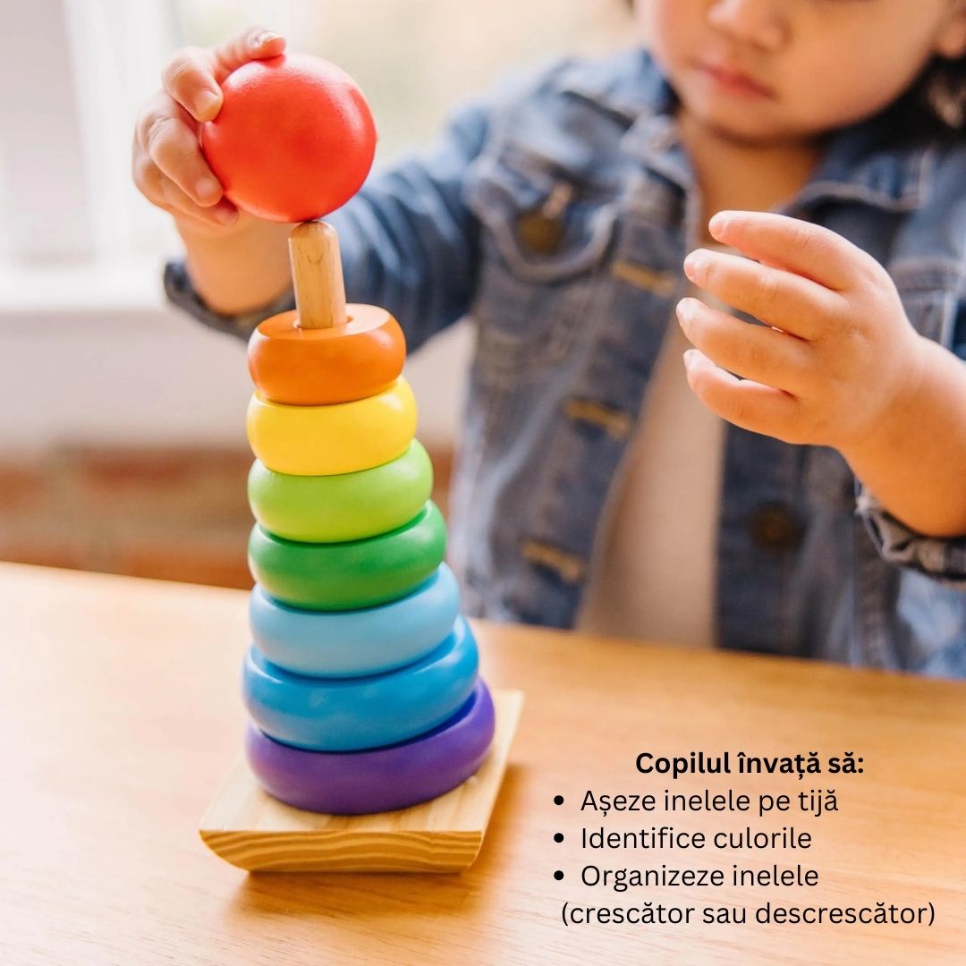 Turnul Curcubeu din lemn cu 7 piese, 1 an+