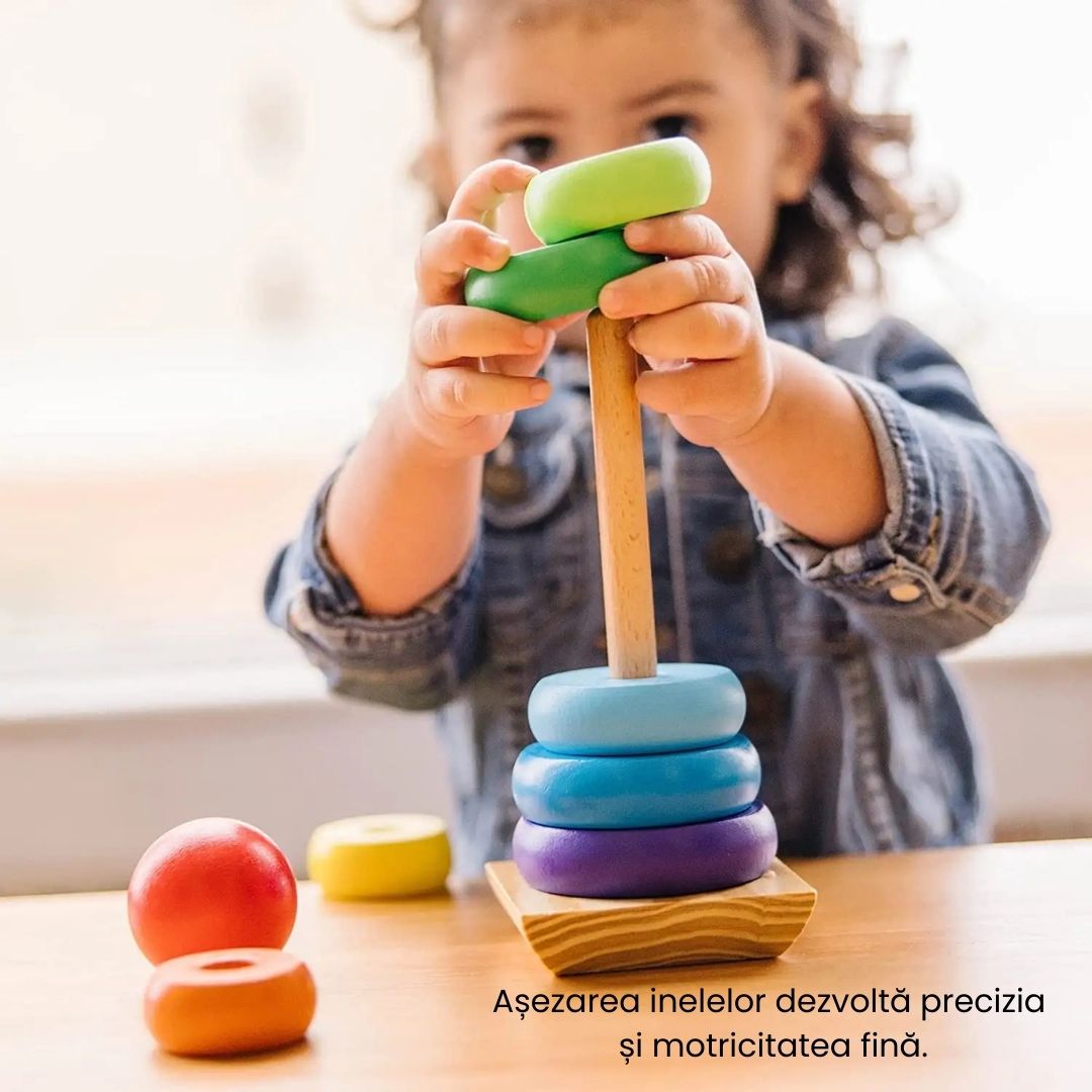 Turnul Curcubeu din lemn cu 7 piese, 1 an+