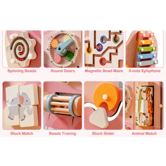 Busy Board din Lemn pentru Perete – Model Crocodil, Activități Montessori pentru Dezvoltare