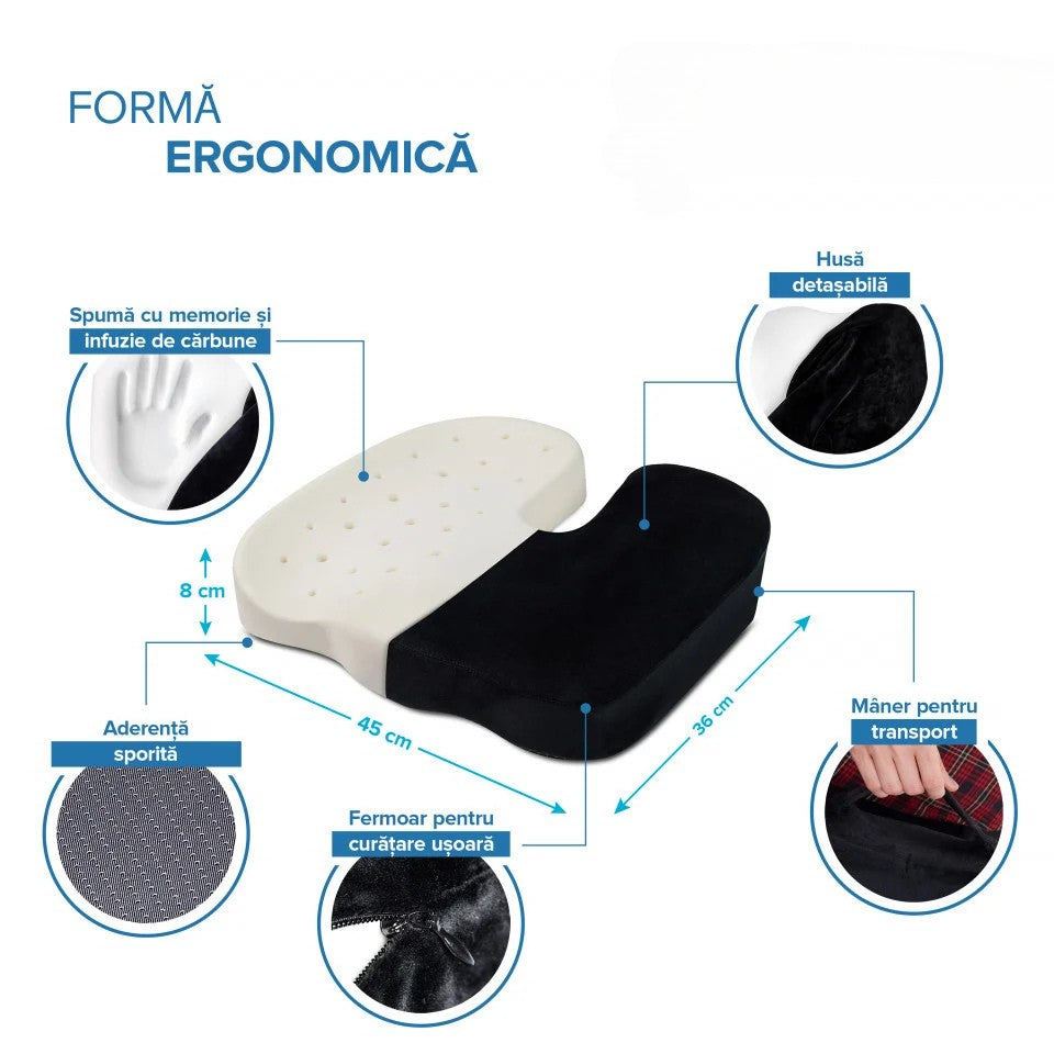 Perna de șezut pentru gravide | Perna Ortopedica Sezut Coccis pentru orice Scaun | Spuma cu Memorie | Fermitate Extra | Cu Perforatii
