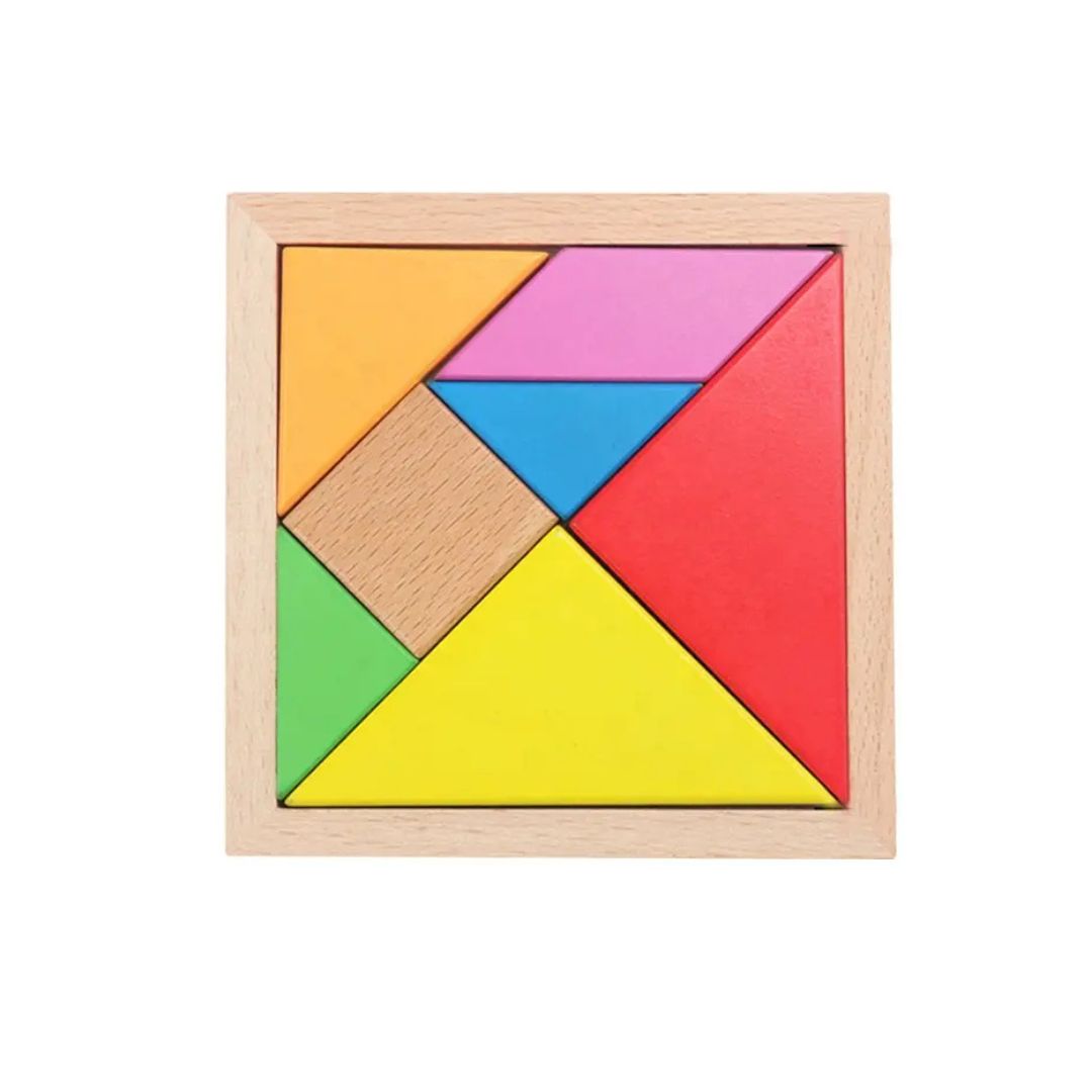 Puzzle educativ 3D Tangram, 7 piese lemn, 2 ani+