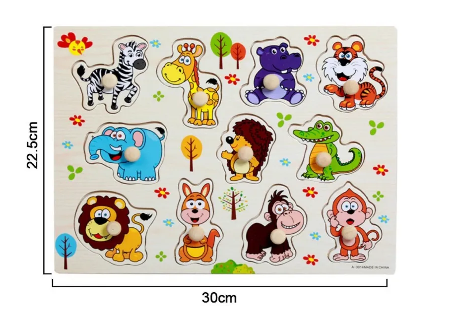 Puzzle incastru din lemn, Animale Salbatice, 2 ani+