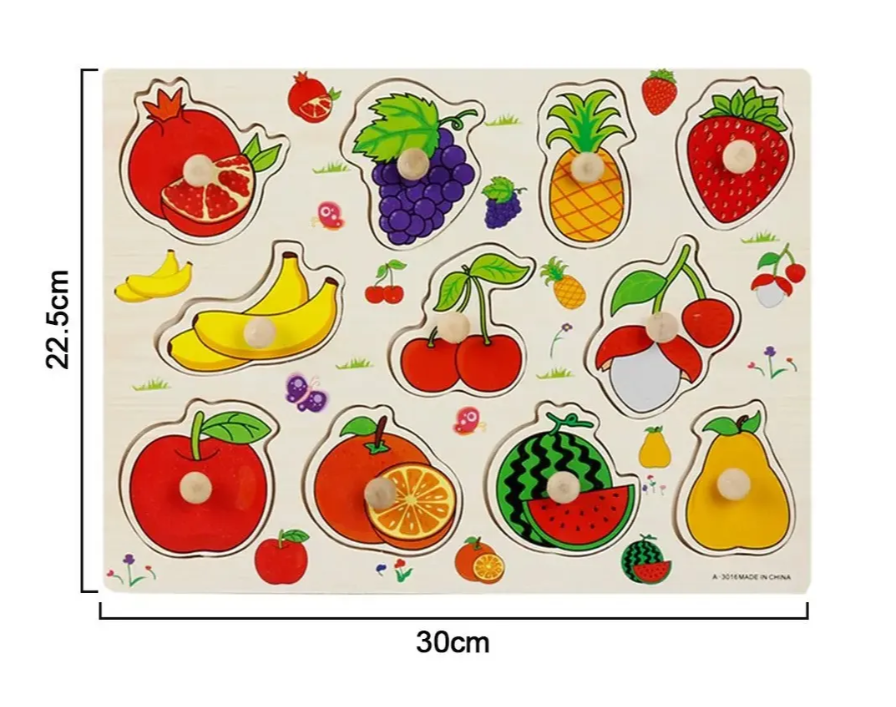 Puzzle incastru din lemn, Fructe, 2 ani+