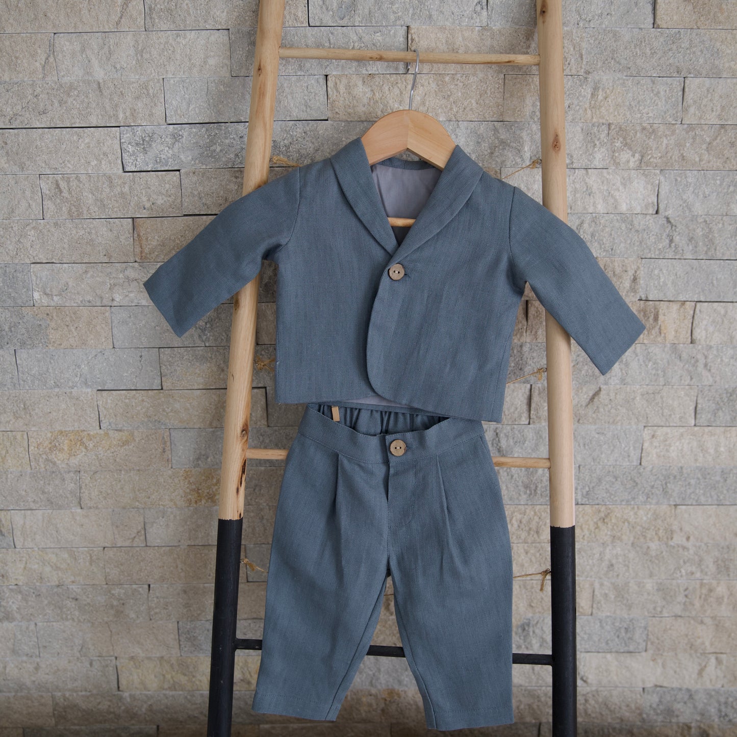 Costum Botez Baieti Albastru Din In