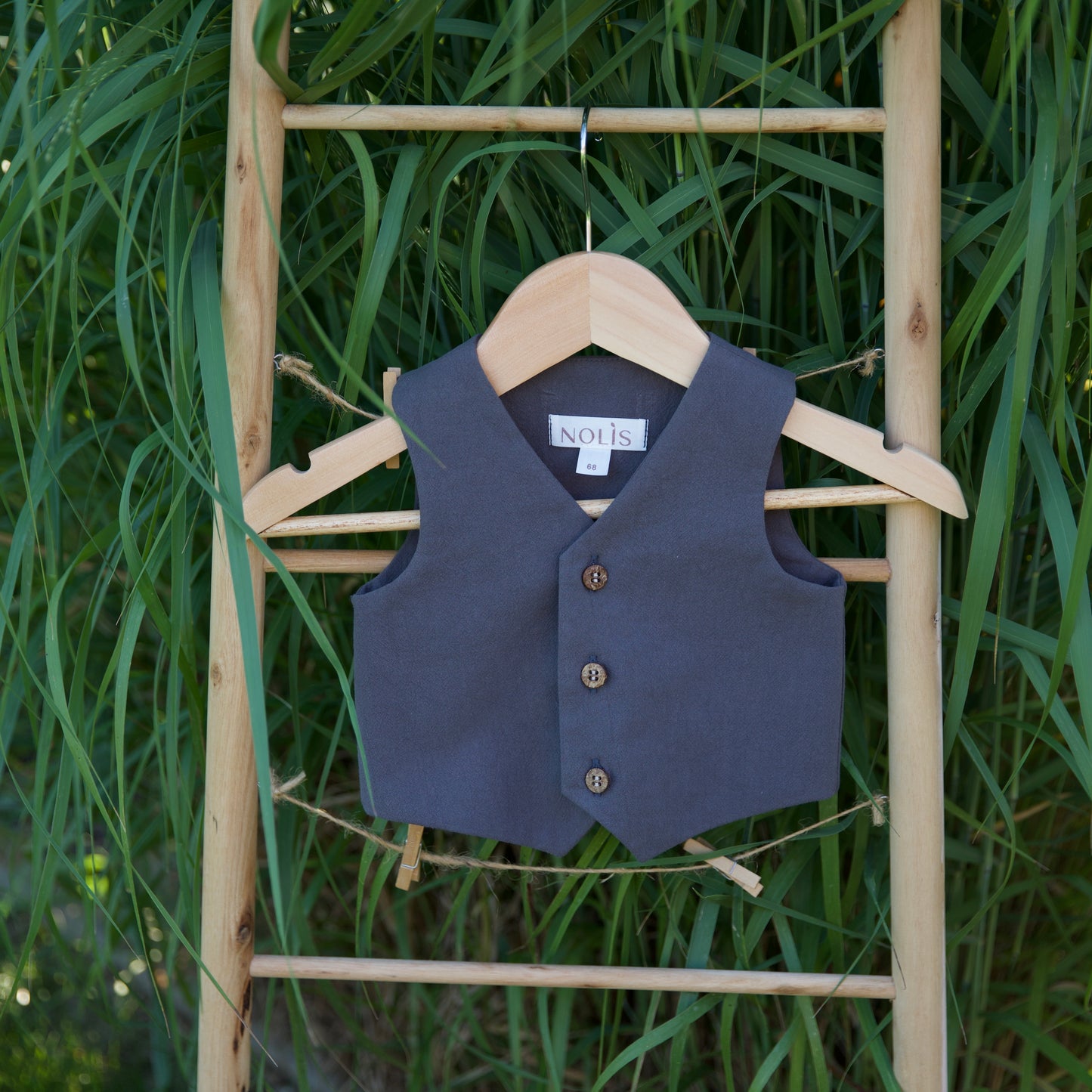 Costum Botez Baieti Gri Vesta Cu Pantaloni