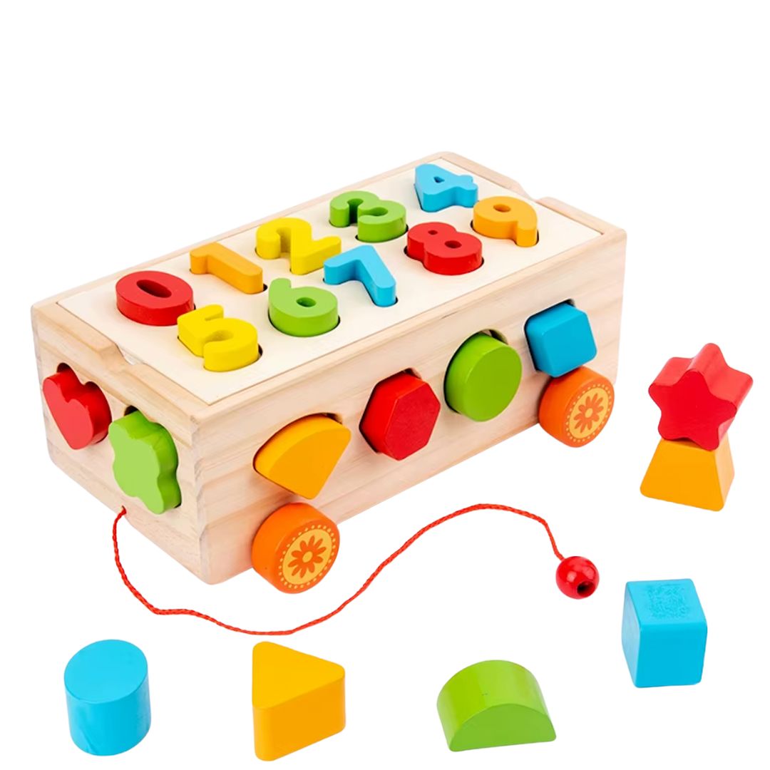 Jucărie multifuncțională din lemn - Forme geometrice și cifre