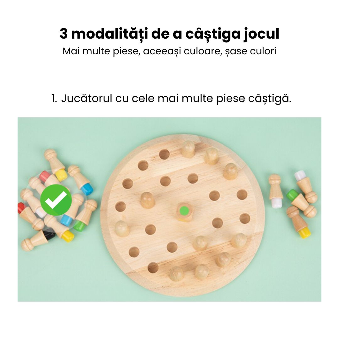 Joc de societate și memorie, din lemn - Memory Chess, 3 ani+