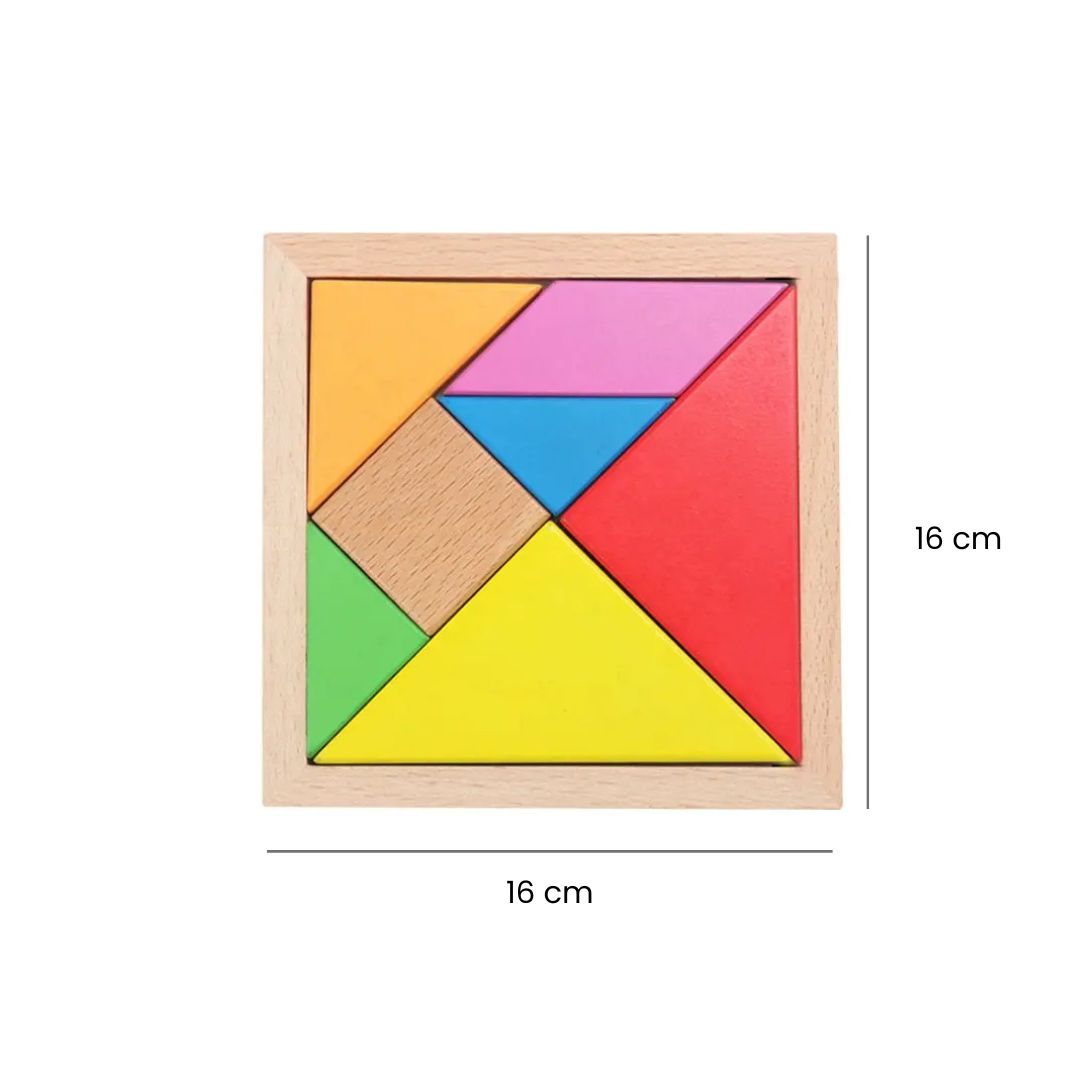 Puzzle educativ 3D Tangram, 7 piese lemn, 2 ani+