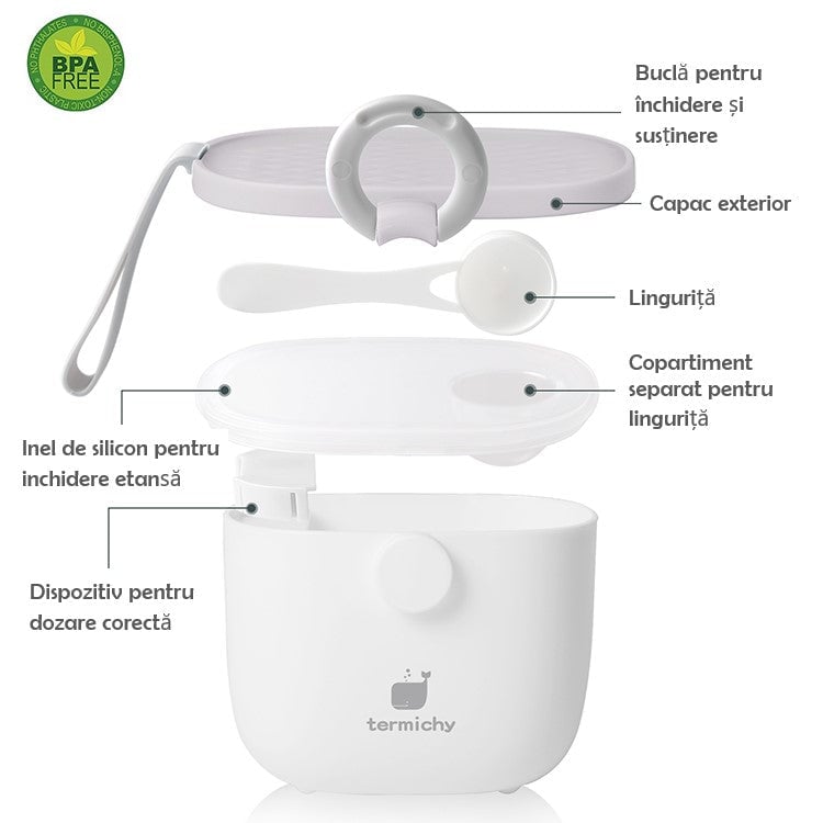 Recipient lapte praf – Light Grey, material PP, 0 luni +