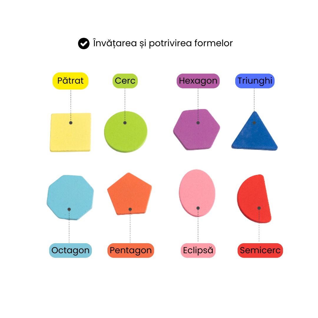 Puzzle Incastru 3D din Lemn cu 16 Forme Geometrice