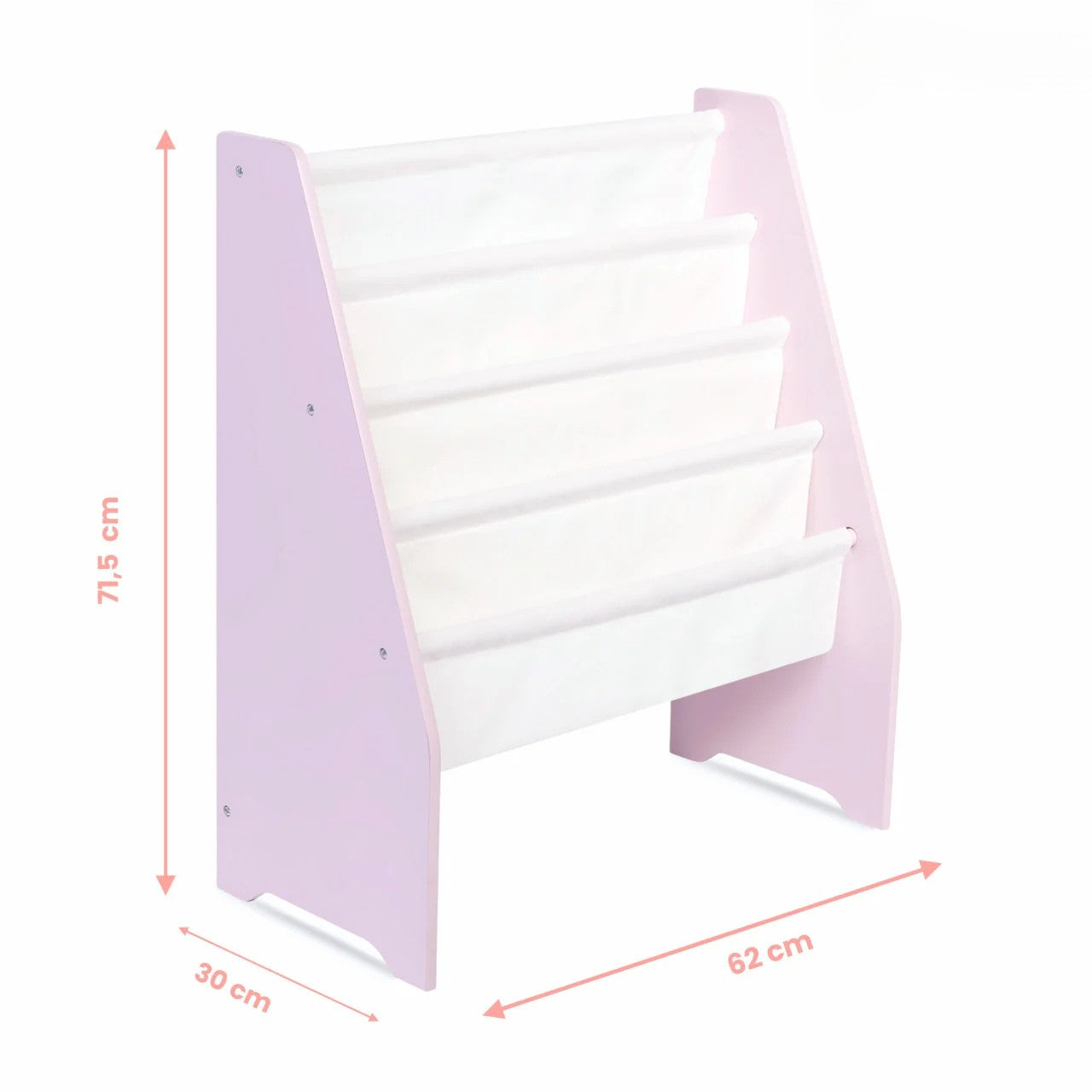 Raft de Carti pentru Copii, Organizator cu etajere din textil, pentru depozitare jucarii, carti si caiete. Mobilier din Lemn MDF, 71.5 x 62 x 30 cm, Roz