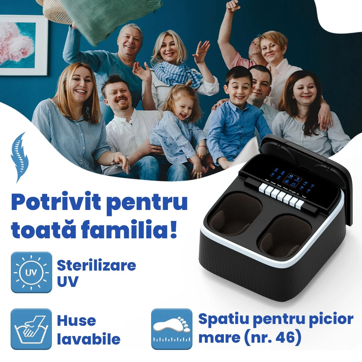 Aparat Masaj Gravide, Masaj Picioare si Talpi pentru Relaxare, Functii de Reflexoterapie, Role Masat si Incalzit Talpa, Perne Compresie, Sterilizare UV, Circulatie Imbunatatita, 4 Programe, Negru