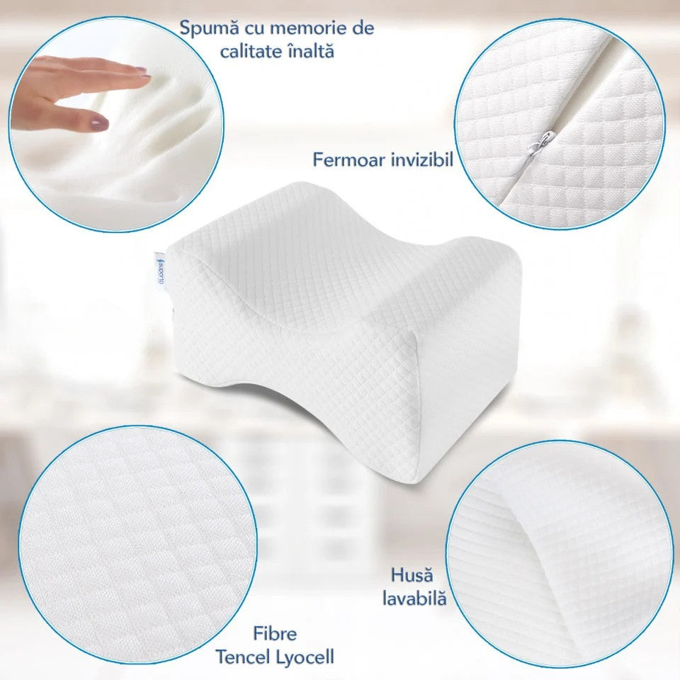 Set perna cu suport cervical din spuma cu memorie pentru copii 12-16 ani, perna pentru genunchi 50x30, cu perforatii