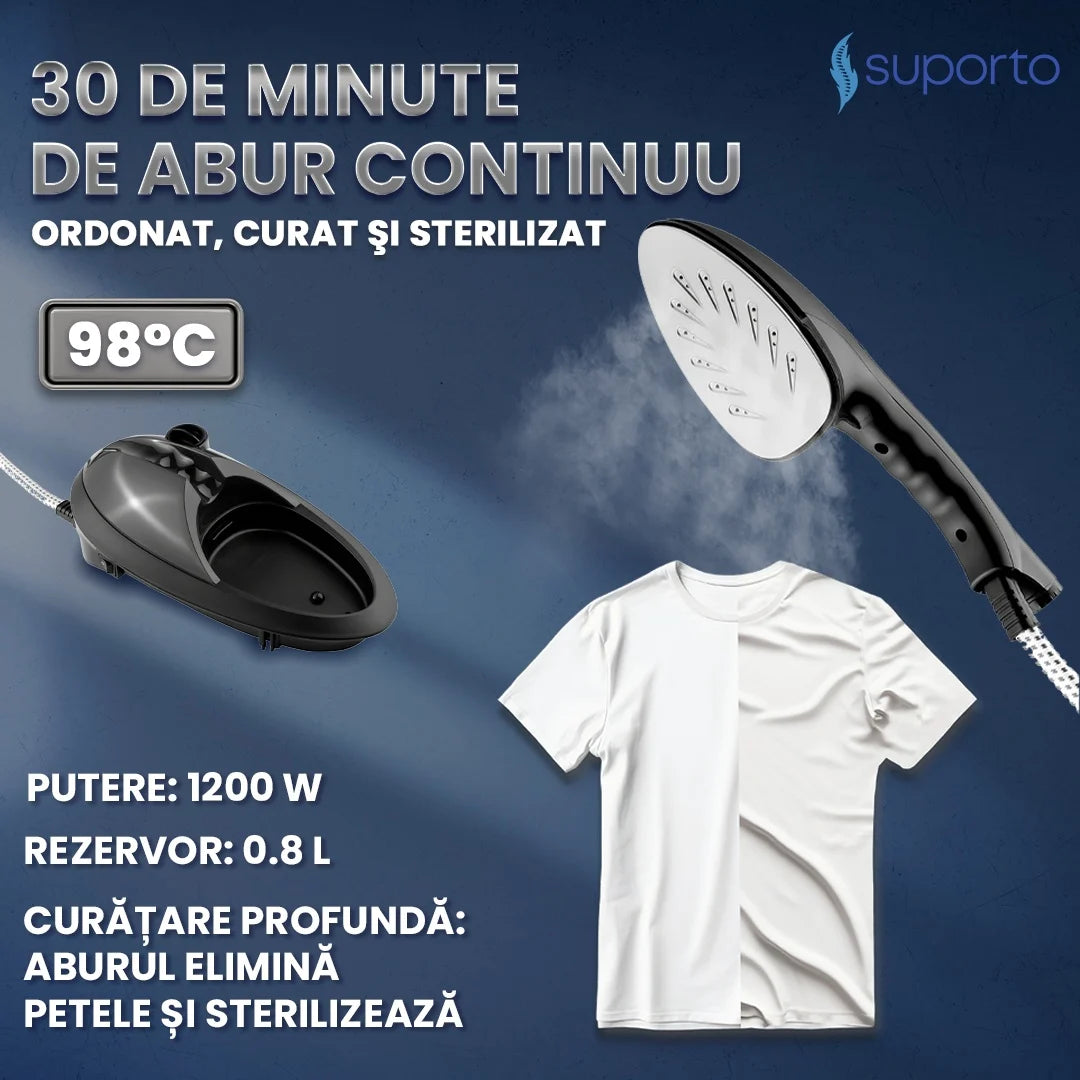 Fier de Calcat Profesional cu Aburi 2 in1 M3, Steamer vertical de 1200W Detasabil si Portabil, Statie de Calcat si Masa Calcator pentru Hainele copiilor fara Cute, Rezervor aparat 0.8 L pentru 30 min de lucru, 25g/ min Debit Abur, Negru