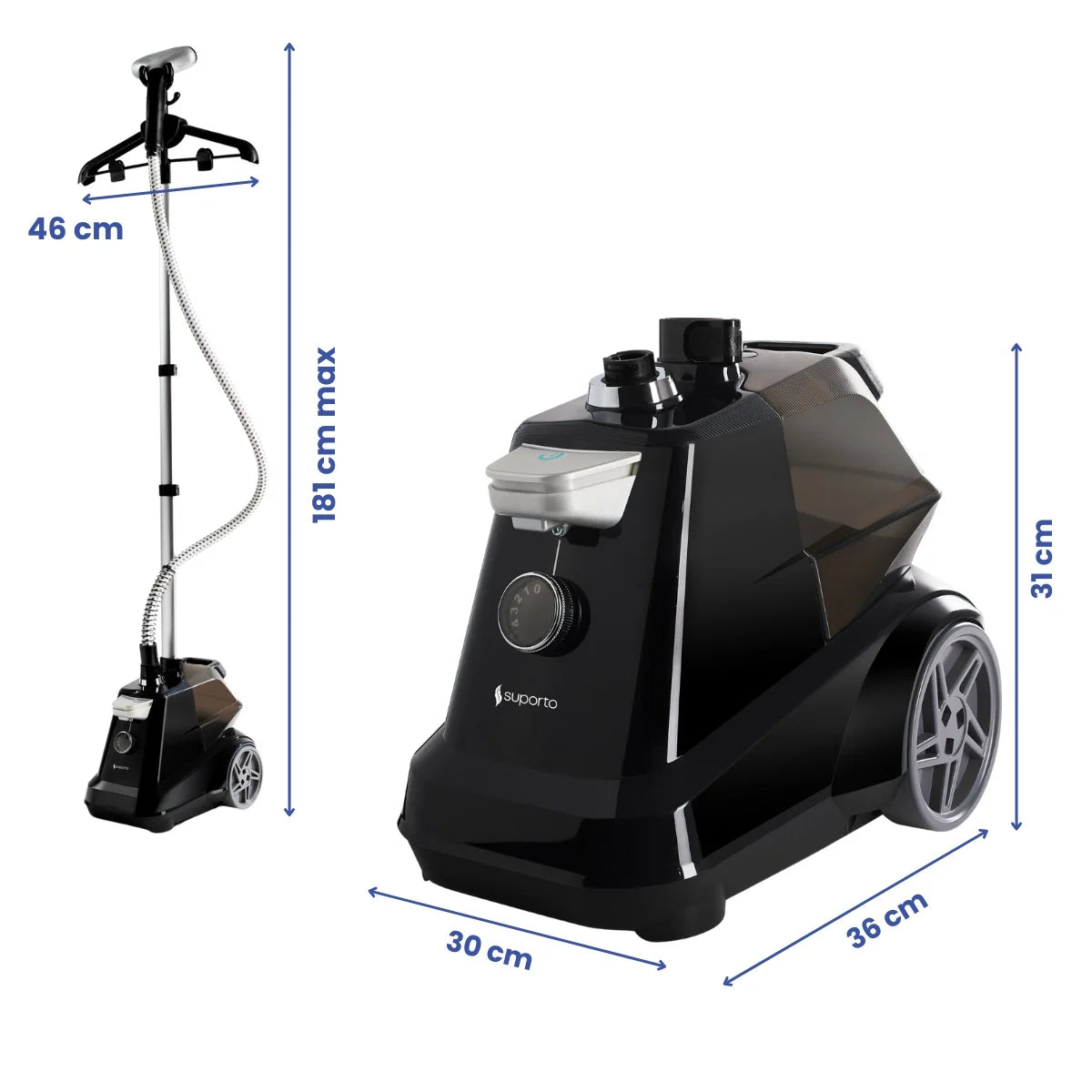 Statie de calcat profesionala pentru hainele delicate ale copiilor. Fier de Calcat Vertical cu aburi, Steamer model R3 de 2200W cu 4 trepte de putere. Rezervor aparat 3L, pentru 65 min de lucru, 45g/min abur continuu.