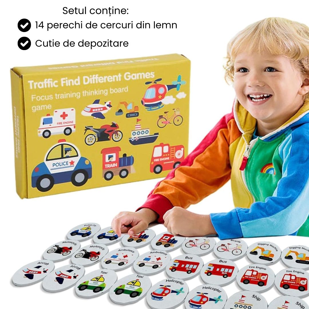 Găsește vehiculele pereche, Joc de memorie, 24 piese