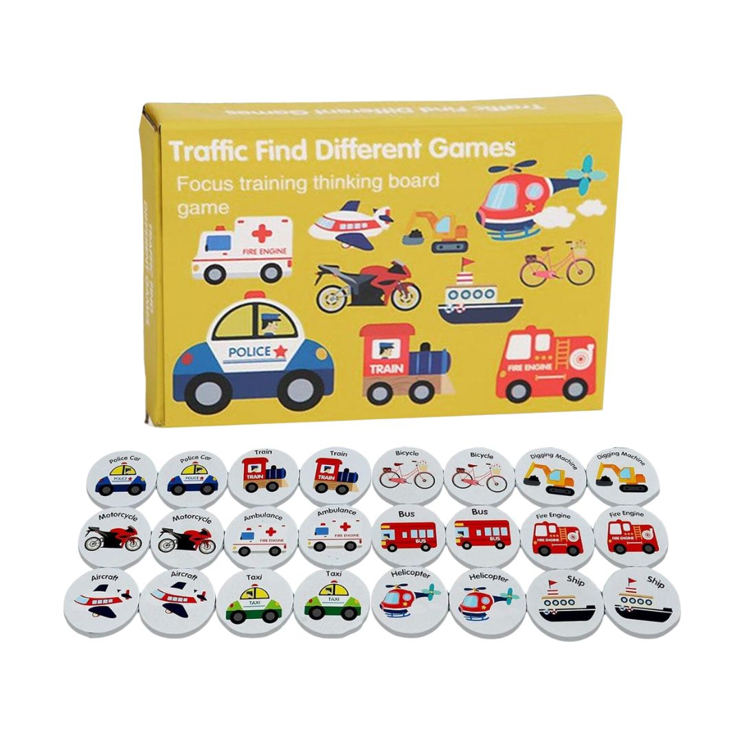 Găsește vehiculele pereche, Joc de memorie, 24 piese