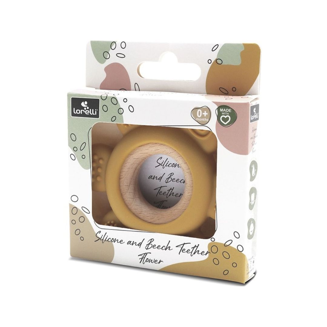 Jucărie Gingivală Silicon și Lemn – Floare Galbenă, 0 luni+