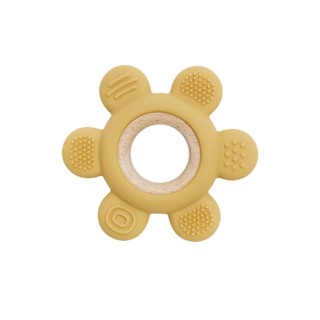 Jucărie Gingivală Silicon și Lemn – Floare Galbenă, 0 luni+
