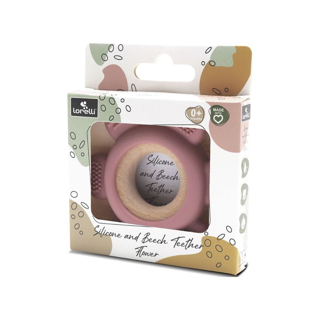 Jucărie Gingivală Silicon și Lemn – Floare Roz, 0 luni+