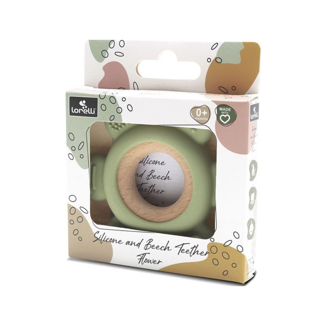Jucărie Gingivală Silicon și Lemn – Floare Verde, 0 luni+