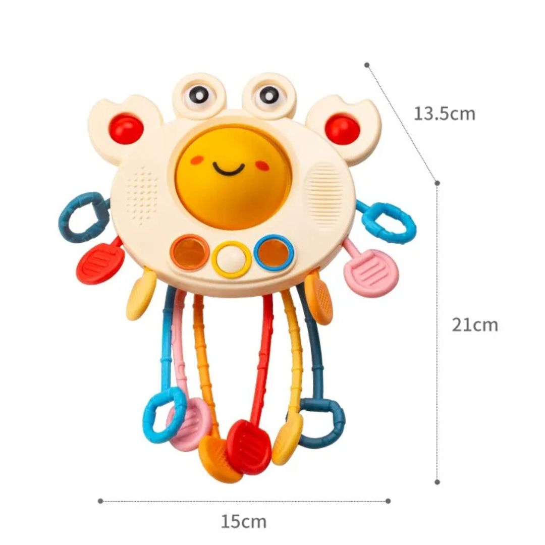 Jucărie de dentiție multisenzorială din silicon – Crab vesel, 18 luni+