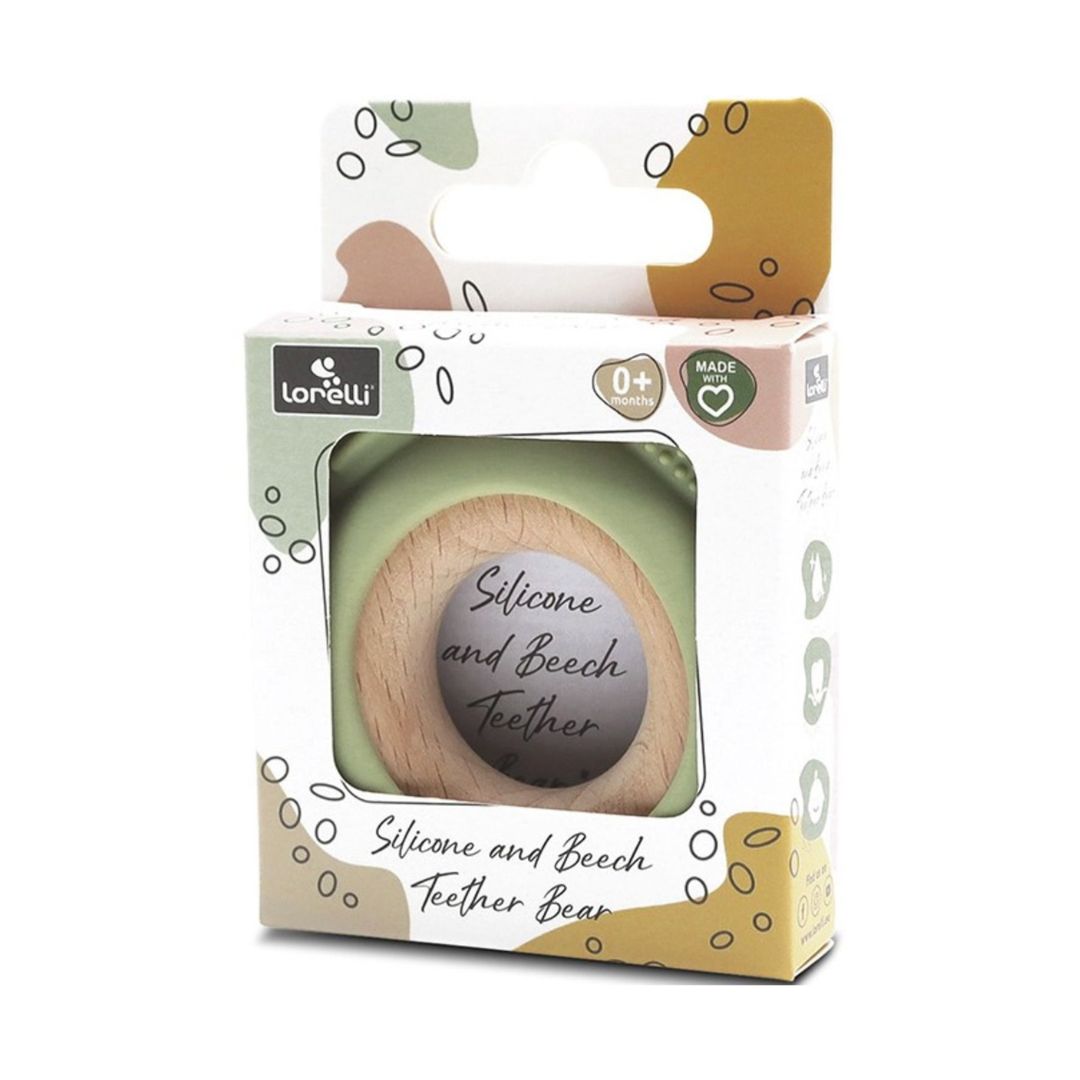 Jucărie Gingivală Silicon și Lemn – Ursuleț Verde, 0 luni+