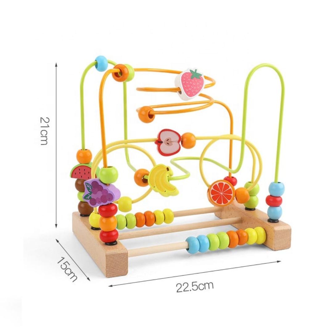Labirint Montessori din lemn cu mărgele și forme 3D – Animale și