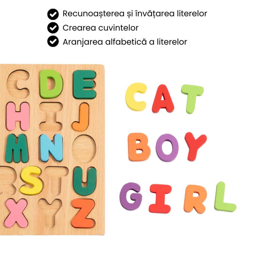 Puzzle Incastru din lemn, 26 Litere 3D