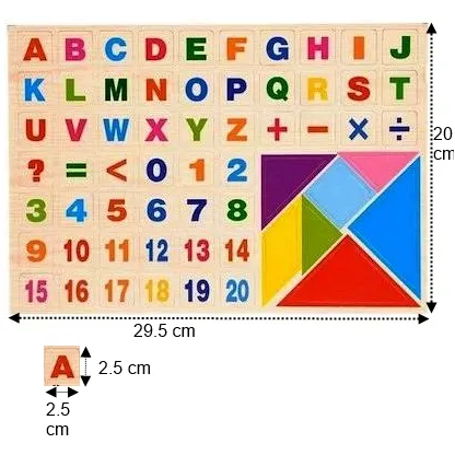 Placă educativă cu 61 de magneți – Litere, Cifre, Simboluri Matematice și Tangram