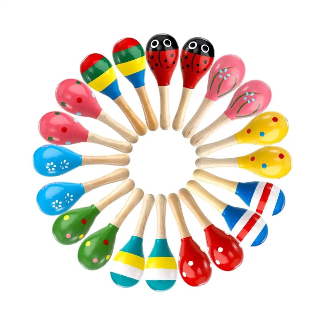 Maracas din Lemn - Jucărie muzicală pentru copii, viu colorate