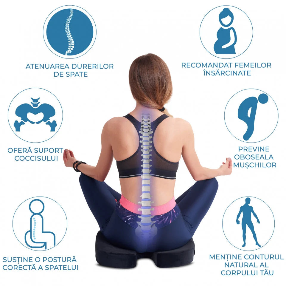Perna de șezut pentru gravide |Perna Ortopedica Sezut Coccis pentru Scaun din Spuma cu Memorie | Fermitate Extra | Culoare Gri