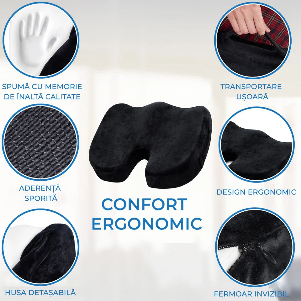 Perna de șezut pentru gravide |Perna Ortopedica Sezut Coccis pentru Scaun din Spuma cu Memorie | Fermitate Extra | Culoare Gri