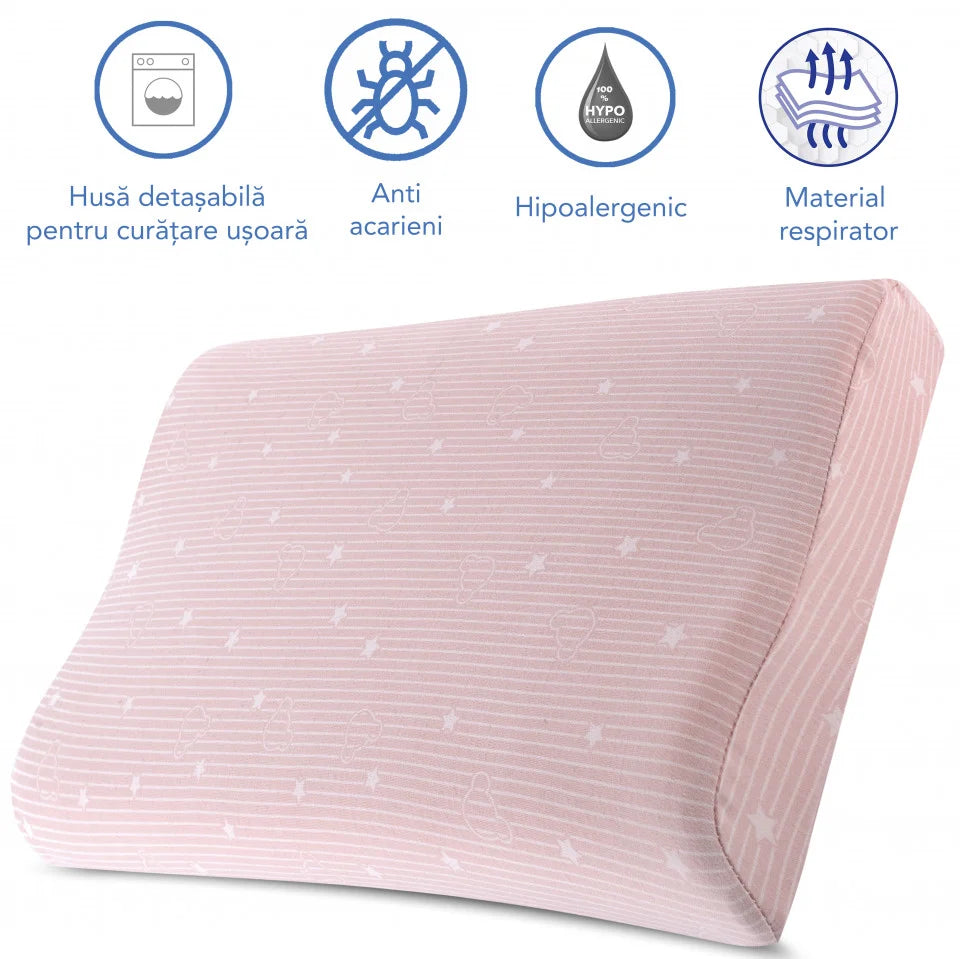Perna pentru copii Toddler - Pattern Roz 24+ luni Hipoalergenica, din spuma cu memorie