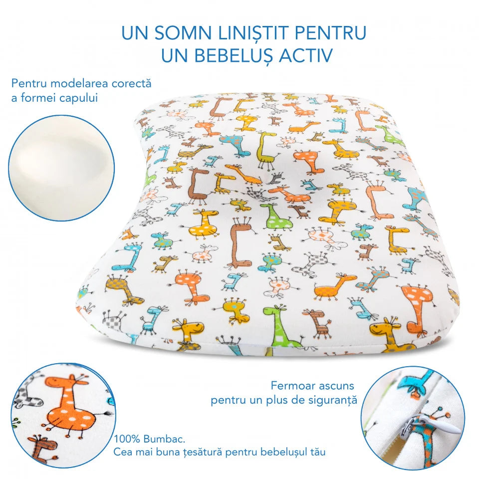 Perna ortopedica Baby pentru nou nascuti 8-24 luni | Multicolora cu animalute | impotriva plagiocefaliei