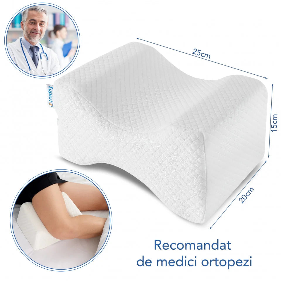 Set perna cu suport cervical din spuma cu memorie pentru copii 12-16 ani, perna pentru genunchi 50x30, cu perforatii
