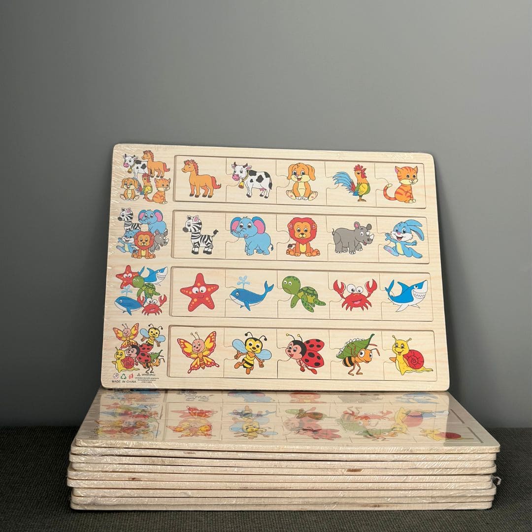 Puzzle educativ de asociere, 4 categorii - animale, insecte și viețuitoare marine