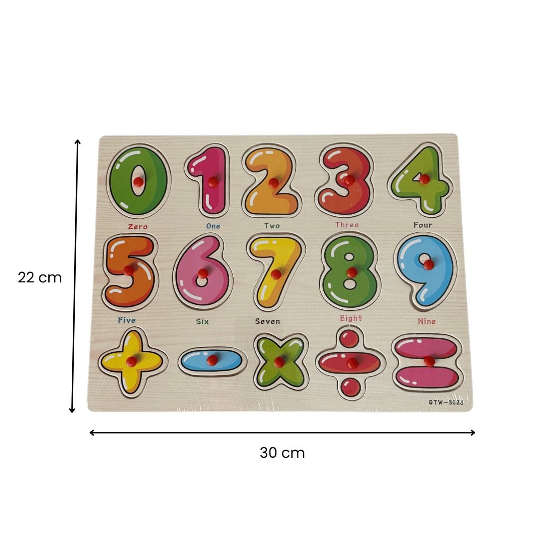 Puzzle incastru din lemn - Numere și operații matematice, 2 ani+
