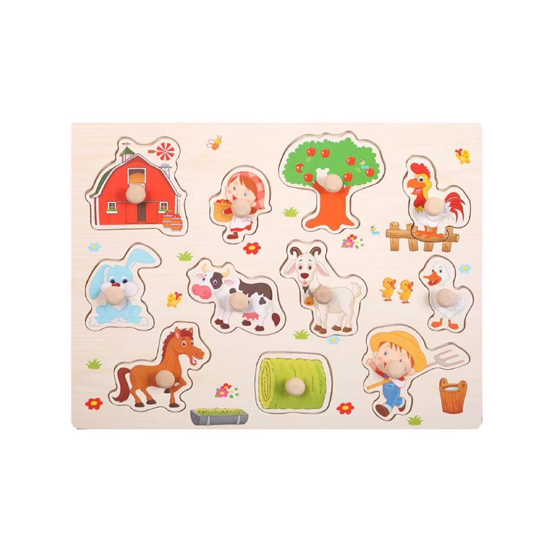 Puzzle incastru din lemn - Ferma și copacul de mere