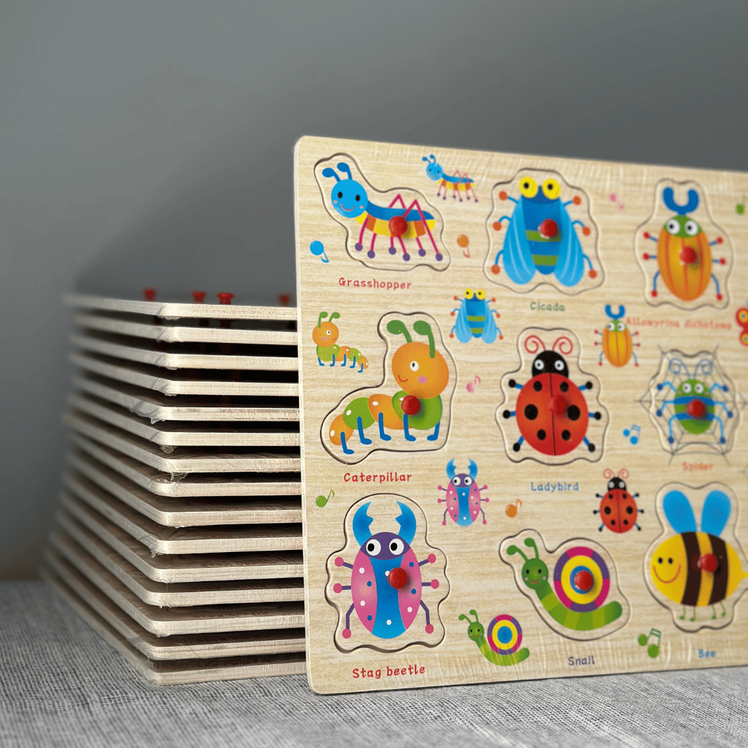 Puzzle incastru din lemn - Lumea insectelor, 2 ani+