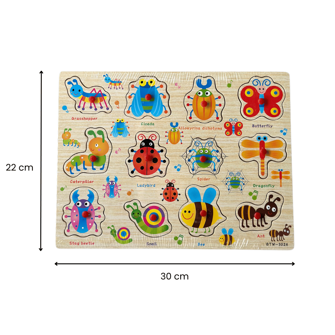Puzzle incastru din lemn - Lumea insectelor, 2 ani+