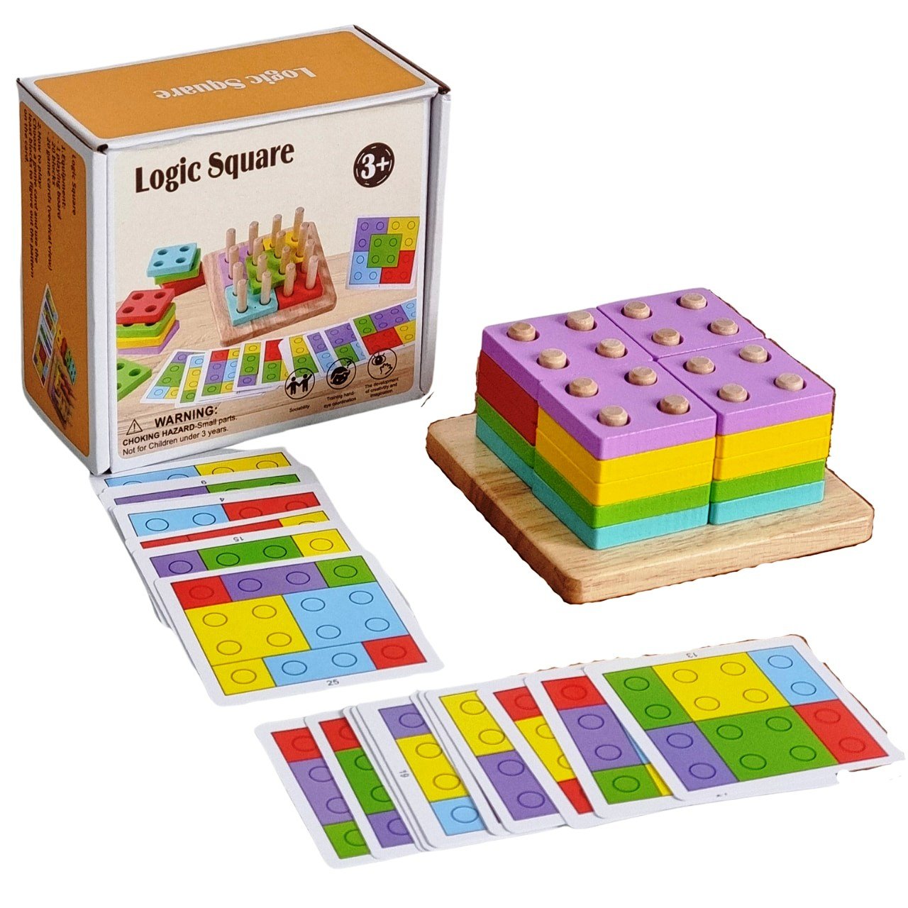 Joc Geometric Tip Tetris din Lemn – 20 Piese Colorate